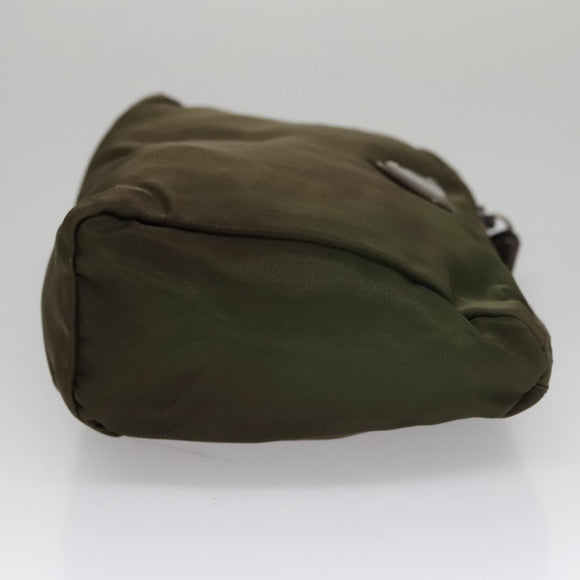 PRADA Pouch Nylon Khaki Silver Auth bs21351