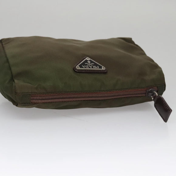 PRADA Pouch Nylon Khaki Silver Auth bs21351