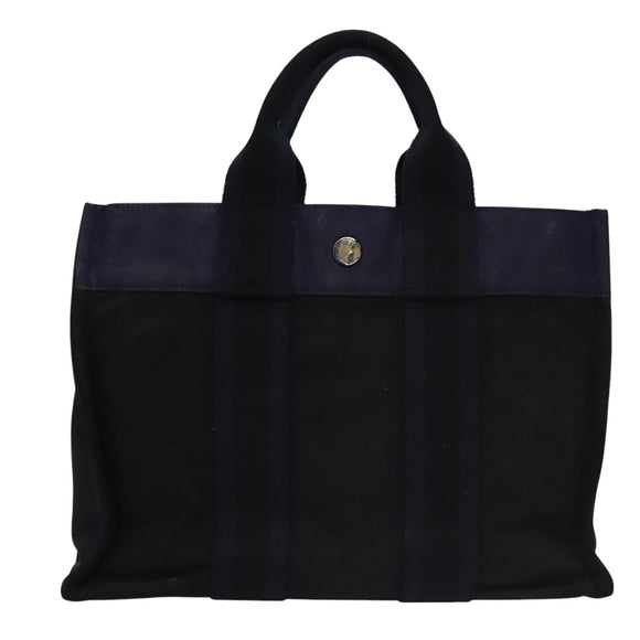 HERMES Fourre Tout PM Tote Bag Canvas Black Navy Auth bs21354