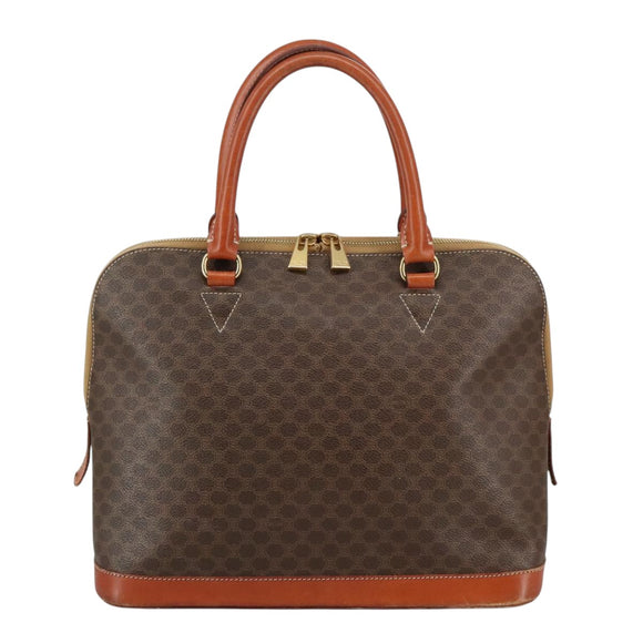 CELINE Macadam Canvas Hand Bag PVC Leather Brown Gold Auth bs21413