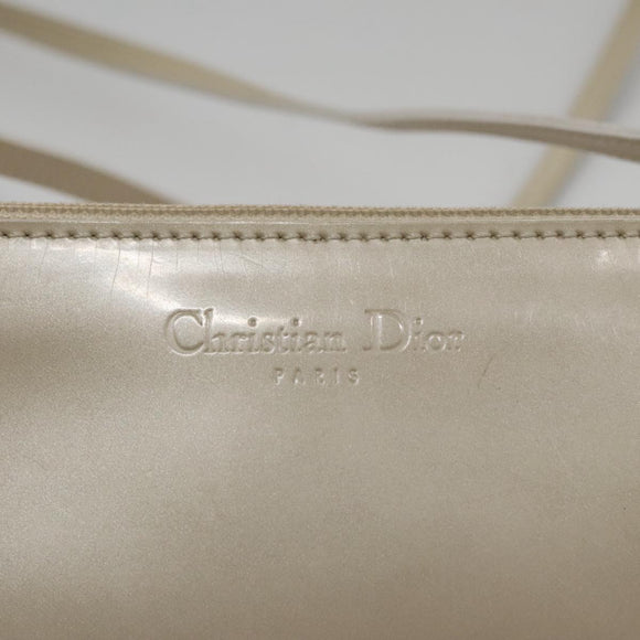 Christian Dior Shoulder Bag Patent leather Beige Silver Auth bs21422