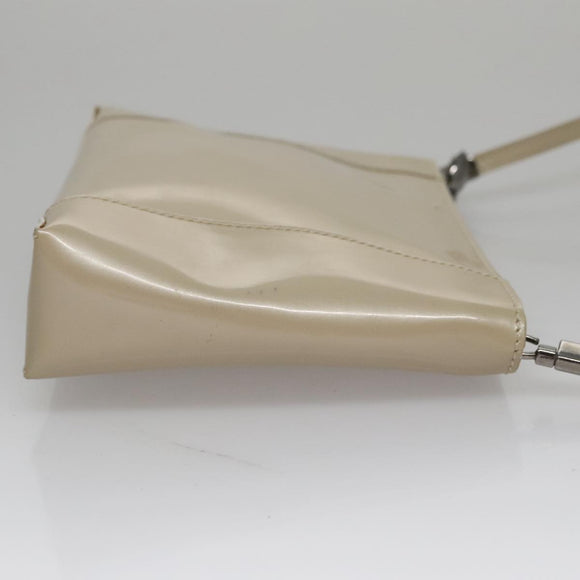 Christian Dior Shoulder Bag Patent leather Beige Silver Auth bs21422