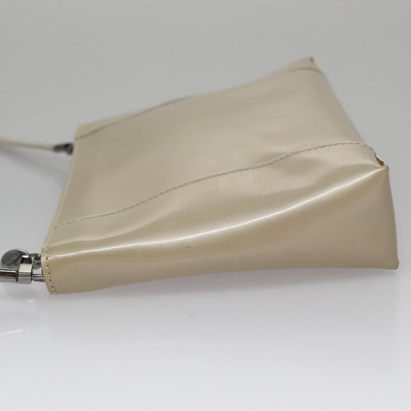 Christian Dior Shoulder Bag Patent leather Beige Silver Auth bs21422