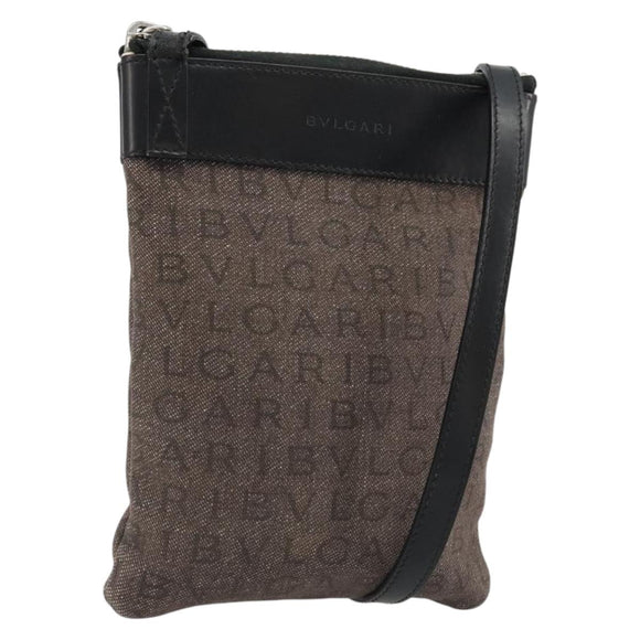 BVLGARI Shoulder Bag Canvas Brown Auth bs21453