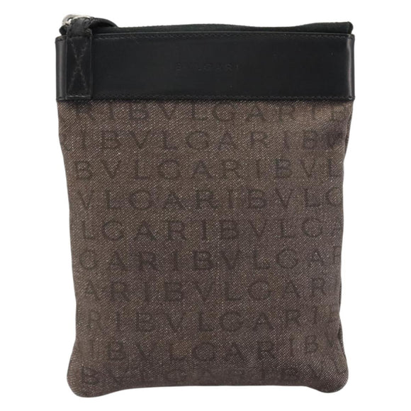 BVLGARI Shoulder Bag Canvas Brown Auth bs21453