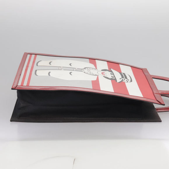 CHANEL Mademoiselle Choco Bar line Tote Bag Leather Red CC Auth bs21462