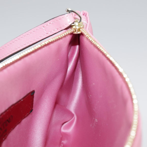 VALENTINO Pouch Leather Pink Auth bs21474
