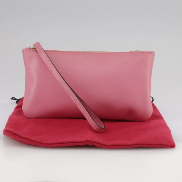 VALENTINO Pouch Leather Pink Auth bs21474