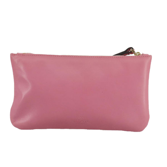VALENTINO Pouch Leather Pink Auth bs21474
