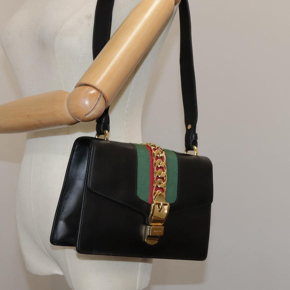 GUCCI Silvi Web Sherry Sherry Line Shoulder Bag Leather 421882 Auth bs21500