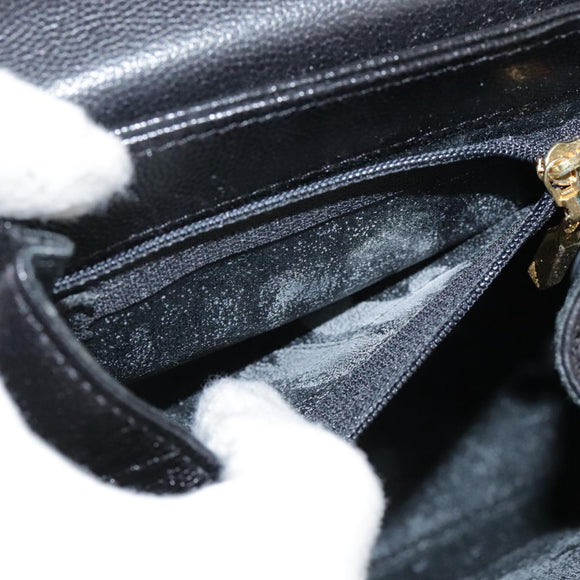 GIVENCHY Hand Bag Leather Black Gold Auth bs21514