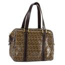 FENDI Zucchino Canvas Hand Bag Brown Gold Auth bs21516-1