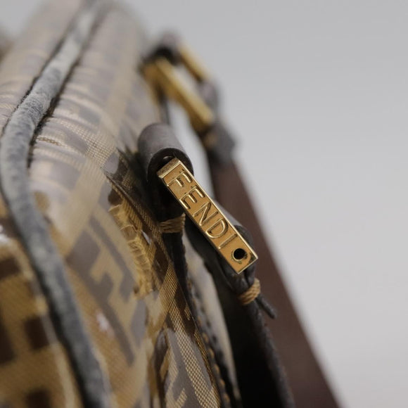 FENDI Zucchino Canvas Hand Bag Brown Gold Auth bs21516