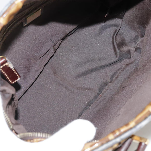 FENDI Zucchino Canvas Hand Bag Brown Gold Auth bs21516