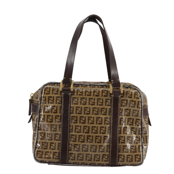 FENDI Zucchino Canvas Hand Bag Brown Gold Auth bs21516