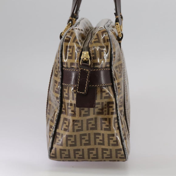 FENDI Zucchino Canvas Hand Bag Brown Gold Auth bs21516