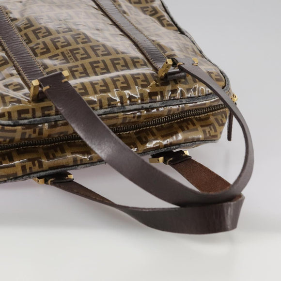 FENDI Zucchino Canvas Hand Bag Brown Gold Auth bs21516