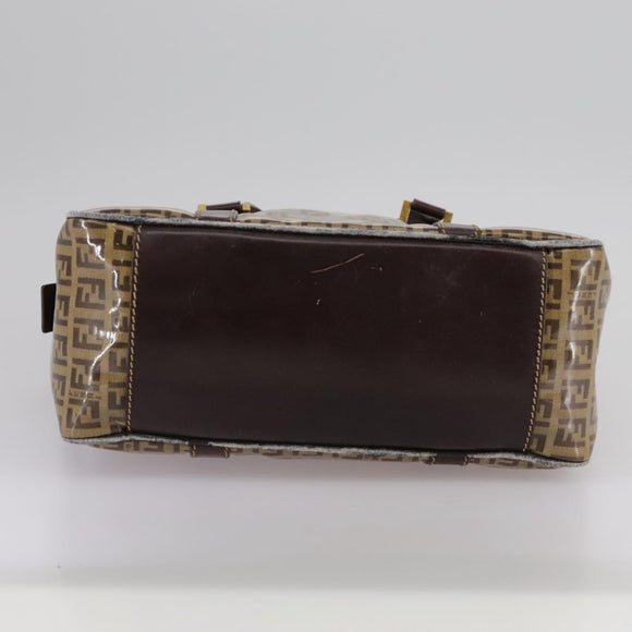 FENDI Zucchino Canvas Hand Bag Brown Gold Auth bs21516