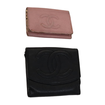 CHANEL Key Case Wallet Caviar Skin Black Pink CC Auth bs21518