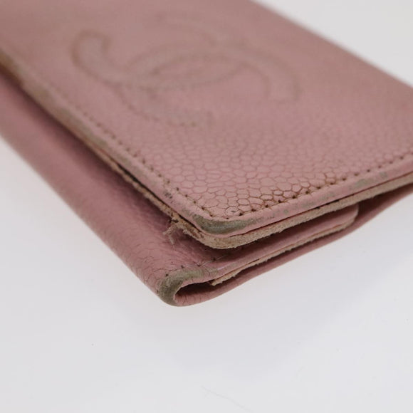 CHANEL Key Case Wallet Caviar Skin Black Pink CC Auth bs21518