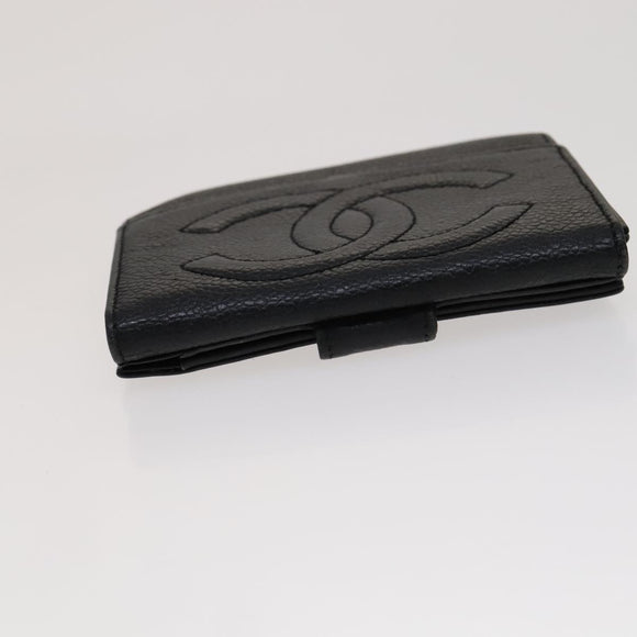 CHANEL Key Case Wallet Caviar Skin Black Pink CC Auth bs21518
