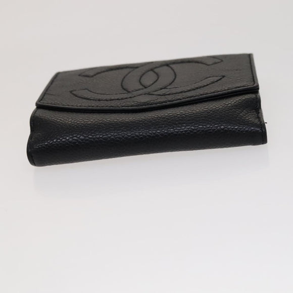 CHANEL Key Case Wallet Caviar Skin Black Pink CC Auth bs21518