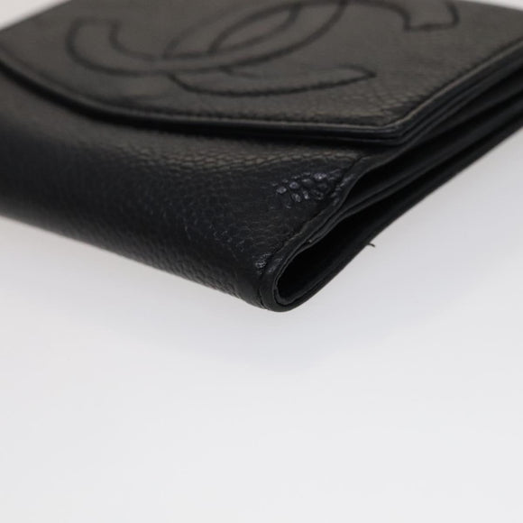 CHANEL Key Case Wallet Caviar Skin Black Pink CC Auth bs21518