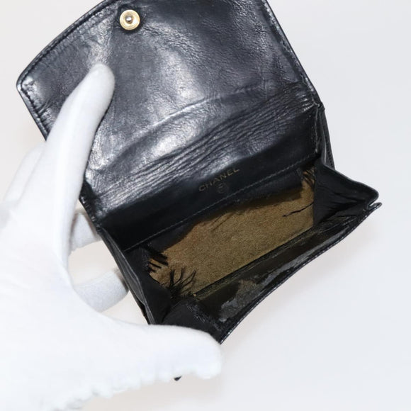 CHANEL Key Case Wallet Caviar Skin Black Pink CC Auth bs21518