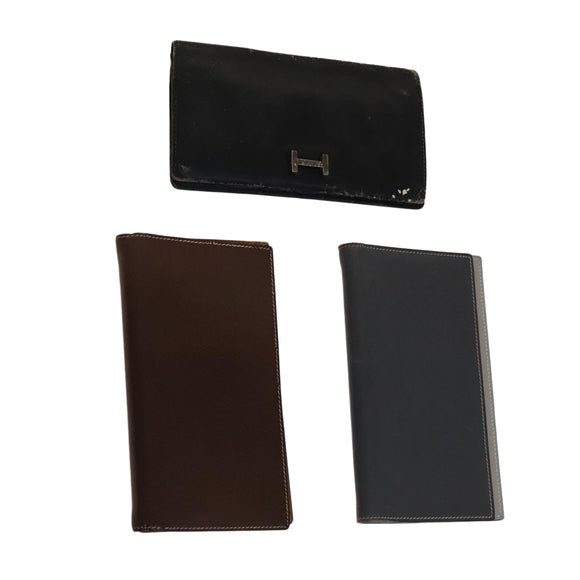 HERMES Day Planner Cover Leather 3 Set Black Brown gray Auth bs21520