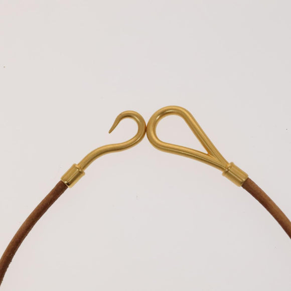 HERMES Bracelet Necklace Leather 2 Set Beige Auth bs21522