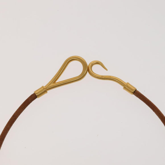 HERMES Bracelet Necklace Leather 2Set Beige Auth bs21522