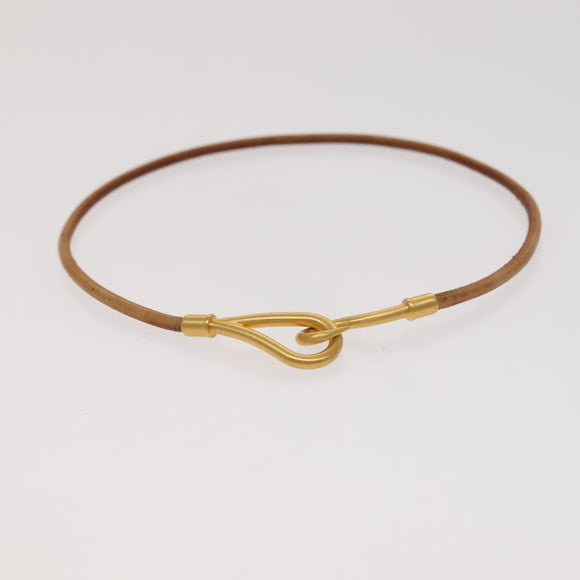 HERMES Bracelet Necklace Leather 2 Set Beige Auth bs21522
