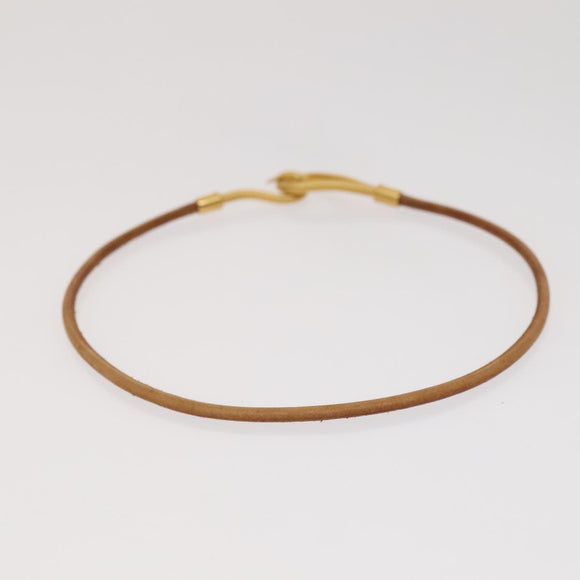 HERMES Bracelet Necklace Leather 2Set Beige Auth bs21522