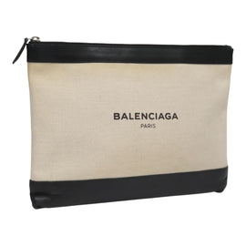 BALENCIAGA Clutch Bag Canvas Black White 420407 Auth bs21562