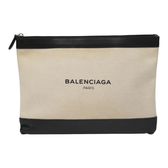 BALENCIAGA Clutch Bag Canvas Black White 420407 Auth bs21562