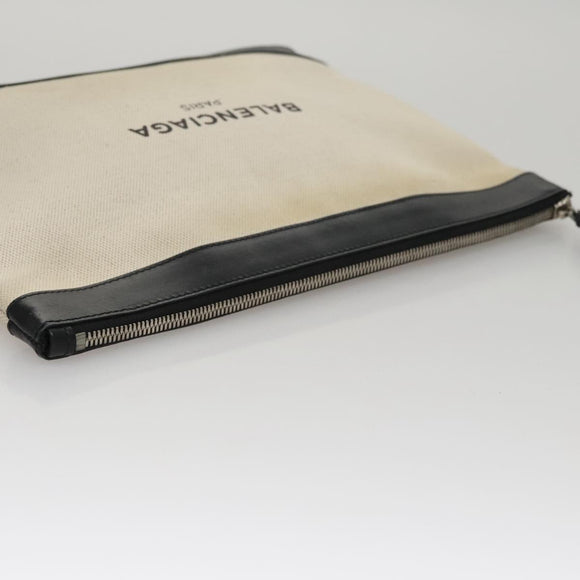 BALENCIAGA Clutch Bag Canvas Black White 420407 Auth bs21562