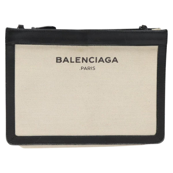 BALENCIAGA Shoulder Bag Canvas Leather White Black 339937 Auth bs21563