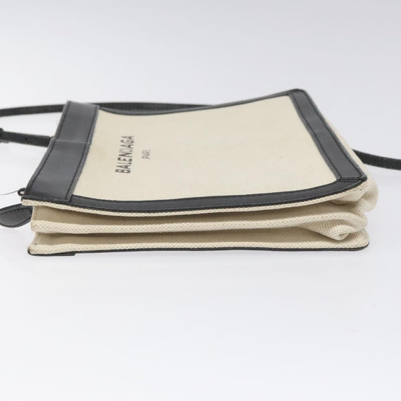 BALENCIAGA Shoulder Bag Canvas Leather White Black 339937 Auth bs21563