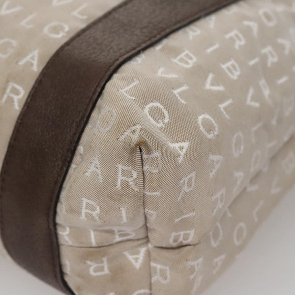 BVLGARI Tote Bag Canvas Brown Silver Auth bs21581