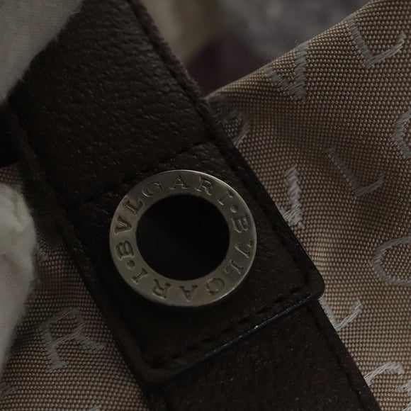 BVLGARI Tote Bag Canvas Brown Silver Auth bs21581