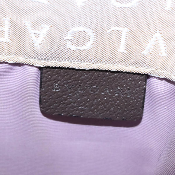 BVLGARI Tote Bag Canvas Brown Silver Auth bs21581