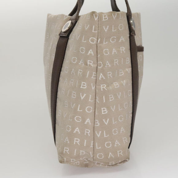BVLGARI Tote Bag Canvas Brown Silver Auth bs21581