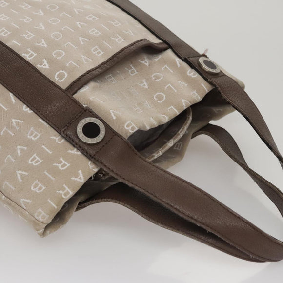 BVLGARI Tote Bag Canvas Brown Silver Auth bs21581