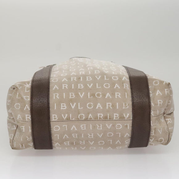 BVLGARI Tote Bag Canvas Brown Silver Auth bs21581