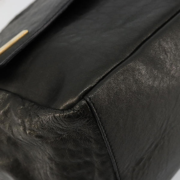 Chloe Chain Shoulder Bag Leather Black Gold Auth bs21588