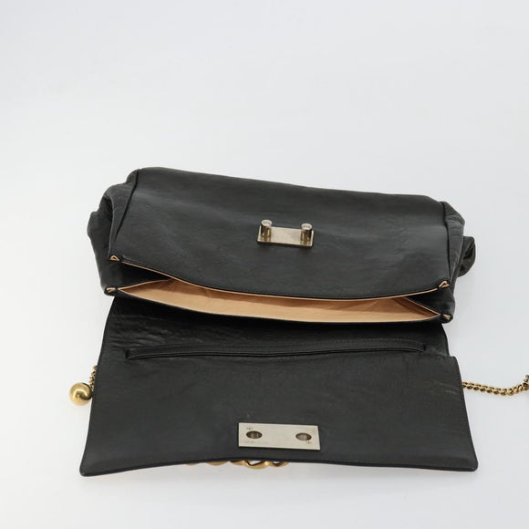 Chloe Chain Shoulder Bag Leather Black Gold Auth bs21588