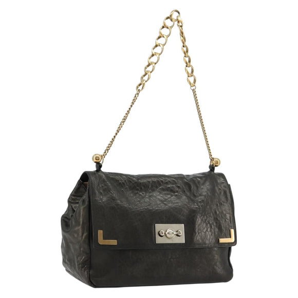 Chloe Chain Shoulder Bag Leather Black Gold Auth bs21588