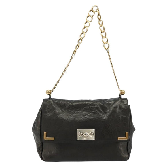 Chloe Chain Shoulder Bag Leather Black Gold Auth bs21588
