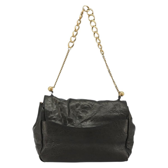 Chloe Chain Shoulder Bag Leather Black Gold Auth bs21588