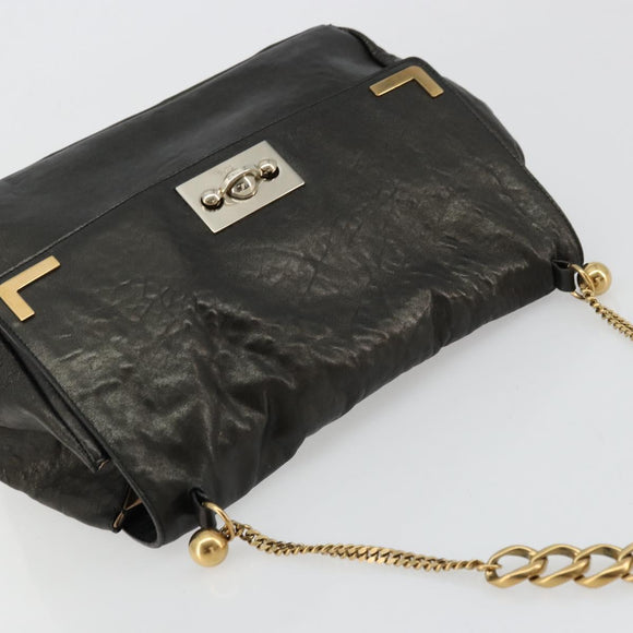 Chloe Chain Shoulder Bag Leather Black Gold Auth bs21588